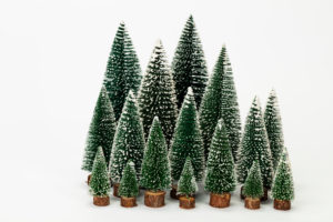 Miniature Christmas trees of different sizes, artificial, white background, icon image, Christmas time, Miniature Christmas trees of different sizes, artificial, white background, icon image, Christmas time,
